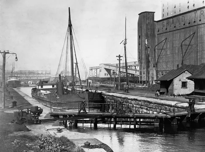 Framed Print : View of Canal Locks over Water Framed Print : View of Canal Locks over Water