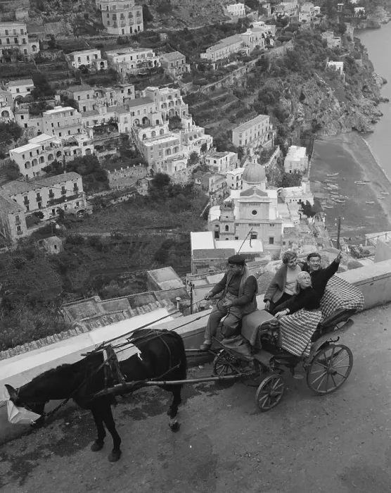 Framed Print : View of Carriage and Overview of Positano, Italy Framed Print : View of Carriage and Overview of Positano, Italy