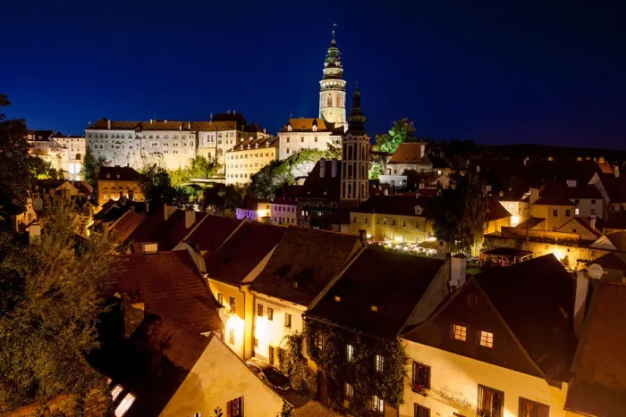 Framed Print : View of Cesky Krumlov at Night, Bohemia, Czech Republic Framed Print : View of Cesky Krumlov at Night, Bohemia, Czech Republic
