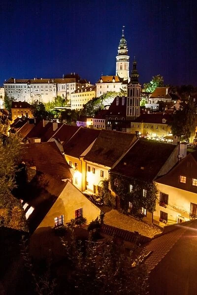 View of Cesky Krumlov at Night, Bohemia, Czech Republic