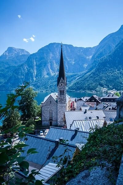 View on the Church of Hallstatt and the Lake