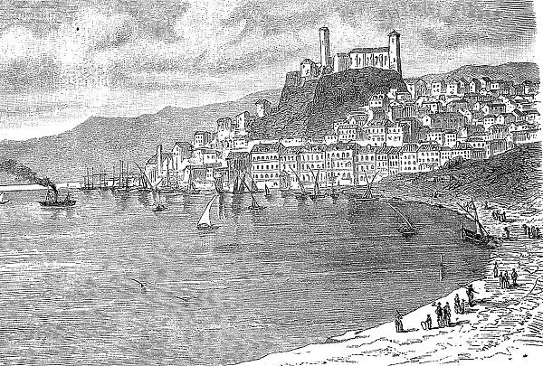 View of the city of Cannes in the South of France, France, in 1880, Historic, digitally restored reproduction of an original 19th century original