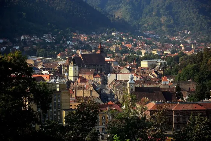 Framed Print : View of the city from Cetatuia Fortress on Dealul Cetatii Castle Hill, Brasov, Transylvania, Romania