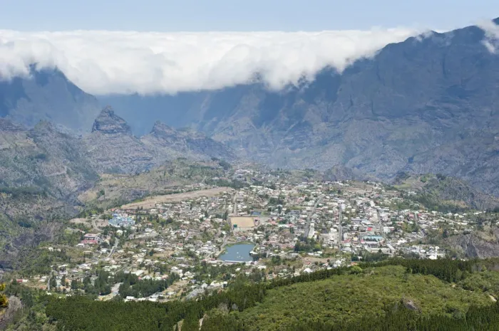 Framed Print : View over the city and the For?t du Grand Matarum, wall of clouds, Cirque de Cilaos, Cilaos, French Overseas Territory, La Reunion Framed Print : View over the city and the For?t du Grand Matarum, wall of clouds, Cirque de Cilaos, Cilaos, French Overseas Territory, La Reunion