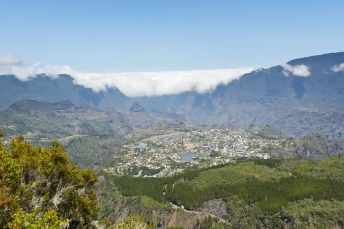 Framed Print : View over the city and the For?t du Grand Matarum forest, Cirque de Cilaos, Cilaos, La Reunion, Reunion, France Framed Print : View over the city and the For?t du Grand Matarum forest, Cirque de Cilaos, Cilaos, La Reunion, Reunion, France