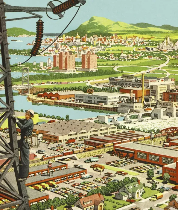 Framed Print : View of a City From a Power Line Framed Print : View of a City From a Power Line