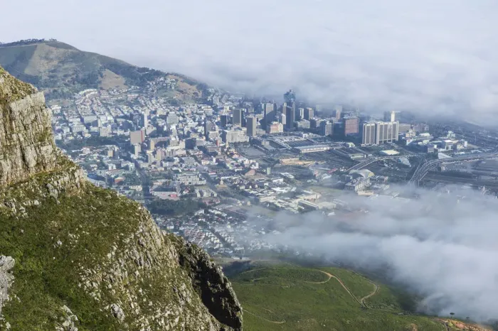 Framed Print : View of clouds rolling over downtown from Devils Peak, Table Mountain National Park, Cape Town, Western Cape Province, South Africa Framed Print : View of clouds rolling over downtown from Devils Peak, Table Mountain National Park, Cape Town, Western Cape Province, South Africa