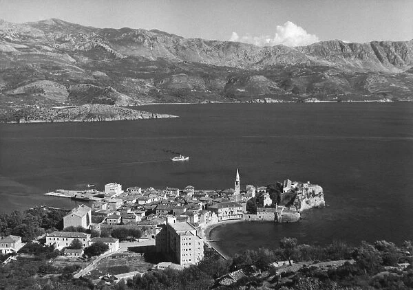 Budva. A view over the coastal town of Budva, Montenegro, circa 1975