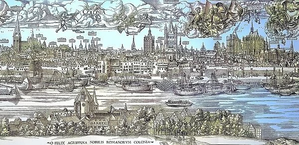 View of Cologne in 1531, on the right the construction site of Cologne Cathedral, Germany, Historic, digitally restored reproduction from a 19th century original