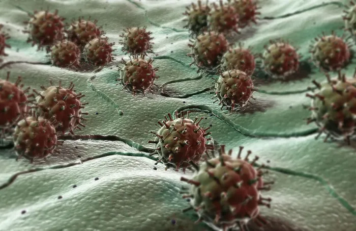 Framed Print : Virus. above view, colour, enveloped virus, flu virus