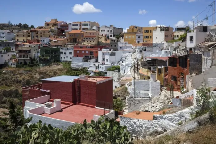 Framed Print : View of the colourful houses of La Atalaya, Gran Canaria, Canary Islands, Spain Framed Print : View of the colourful houses of La Atalaya, Gran Canaria, Canary Islands, Spain