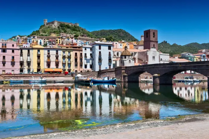 Framed Print : View over the colourful town of Bosa and its medieval castle along the Temo river Framed Print : View over the colourful town of Bosa and its medieval castle along the Temo river