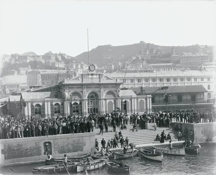 Framed Print : View of Crowd Waiting at Steamship Landing Framed Print : View of Crowd Waiting at Steamship Landing