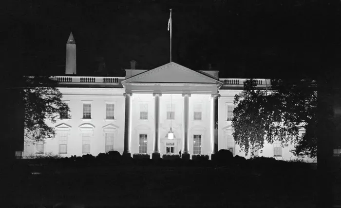 Framed Print : View of a Dimmed White House Building