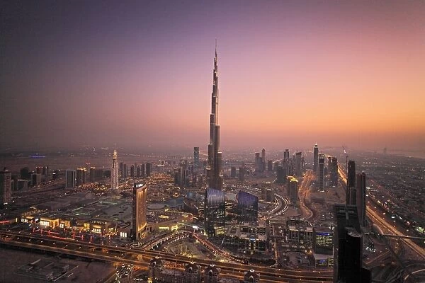 A view of Dubai at dusk