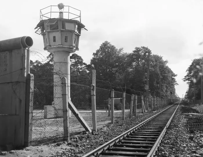Framed Print : View Of East German Guard Tower & Rr