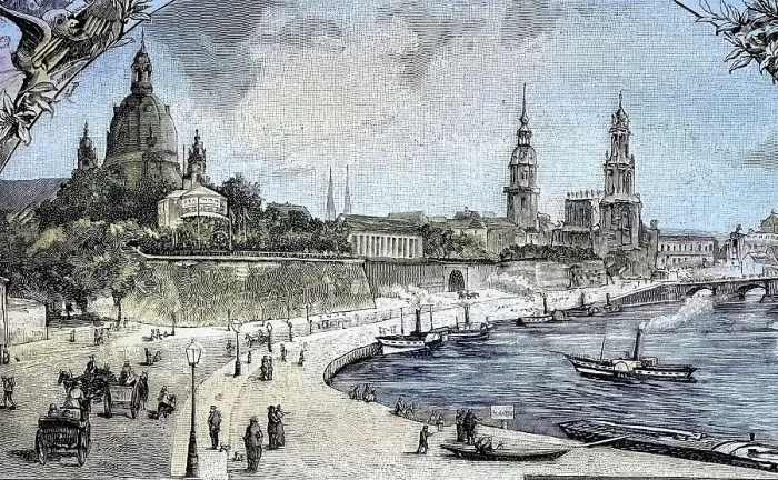 Framed Print : View of the Elbe and Dresden from the Albertsbruecke, Saxony, Germany, Historic, digitally restored reproduction from a 19th century original Framed Print : View of the Elbe and Dresden from the Albertsbruecke, Saxony, Germany, Historic, digitally restored reproduction from a 19th century original