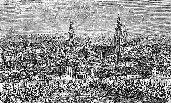 View of Erlangen, Franconia, Bavaria, Germany, in the year 1880, Historic, digital reproduction of an original from the 19th century