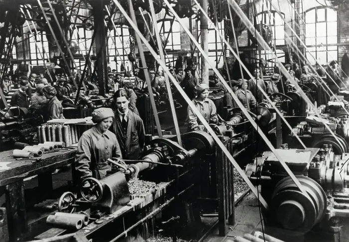 Framed Print : View of Factory Workers Producing Munitions Framed Print : View of Factory Workers Producing Munitions