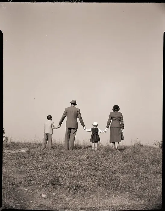 Framed Print : Back View Family Holding Hands in Field Framed Print : Back View Family Holding Hands in Field