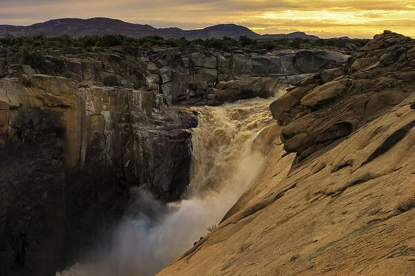 View of Flood Waters at Sunrise in Augrabies National Park, Northern Cape Province, South Africa