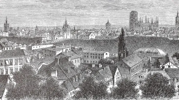 Framed Print : View of Gdansk, Gdansk, seen from the Bishop's Hill, 1885, Poland, Historic, digitally restored reproduction of an original 19th century painting, exact original date unknown Framed Print : View of Gdansk, Gdansk, seen from the Bishop's Hill, 1885, Poland, Historic, digitally restored reproduction of an original 19th century painting, exact original date unknown