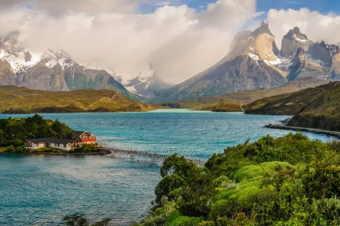 Framed Print : View of glacier lake and Cuernos del Paine Framed Print : View of glacier lake and Cuernos del Paine