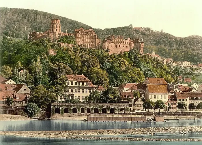 Framed Print : View of Heidelberg from Hirschgasse, Baden-Wuerttemberg, Germany, Historic, Photochrome print from the 1890s Framed Print : View of Heidelberg from Hirschgasse, Baden-Wuerttemberg, Germany, Historic, Photochrome print from the 1890s