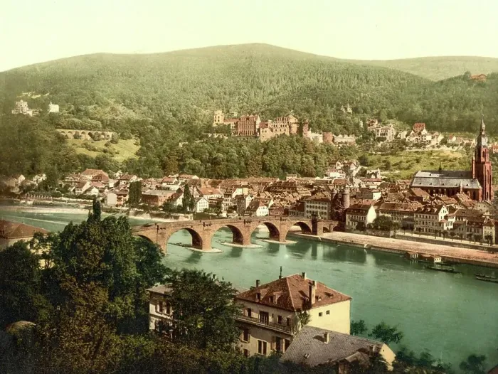 Framed Print : View of Heidelberg from Philosophenweg, Baden-Wuerttemberg, Germany, historical, photochrome print from the 1890s Framed Print : View of Heidelberg from Philosophenweg, Baden-Wuerttemberg, Germany, historical, photochrome print from the 1890s
