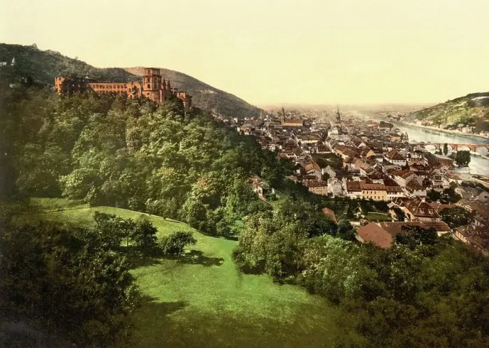 Framed Print : View of Heidelberg from the terrace, Baden-Wuerttemberg, Germany, Historic, photochrome print from the 1890s Framed Print : View of Heidelberg from the terrace, Baden-Wuerttemberg, Germany, Historic, photochrome print from the 1890s