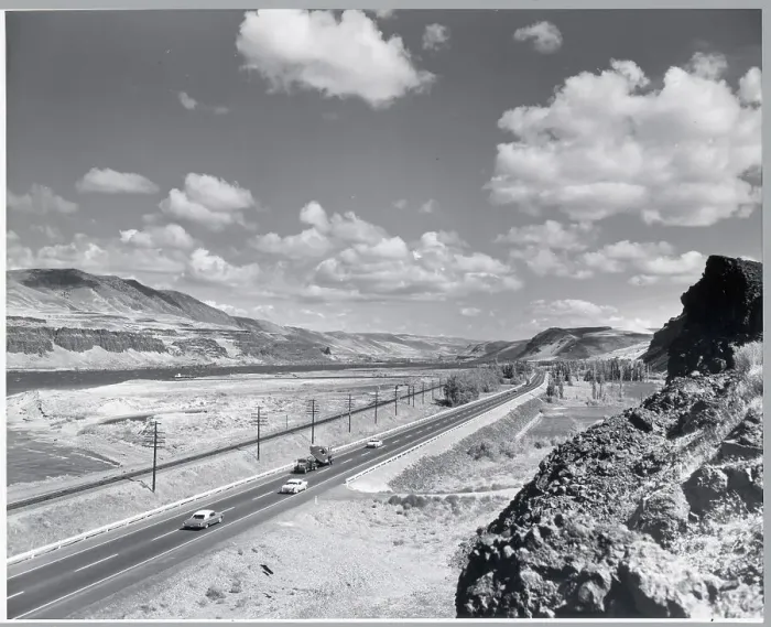 Framed Print : View Of Highway, Mountains & River In Or Framed Print : View Of Highway, Mountains & River In Or