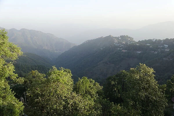 View over the hill station town of Mussoorie, in northern India