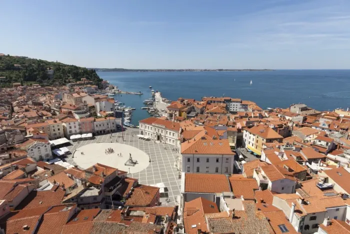 Framed Print : View of the historic centre with the harbour and Tartini Square, Piran, Istria, Slovenia Framed Print : View of the historic centre with the harbour and Tartini Square, Piran, Istria, Slovenia