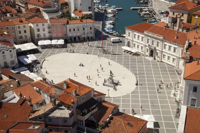 Framed Print : View of the historic centre with Tartini Square, Piran, Istria, Slovenia Framed Print : View of the historic centre with Tartini Square, Piran, Istria, Slovenia