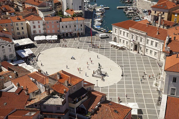 View of the historic centre with Tartini Square, Piran, Istria, Slovenia