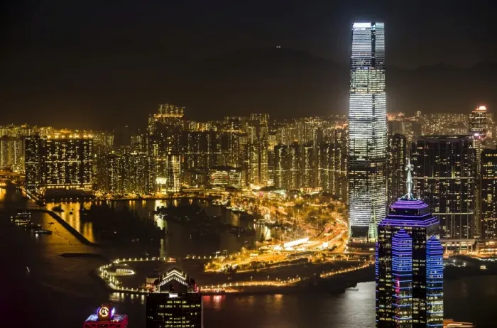 Framed Print : View over Hong Kong skyline from Victoria Peak at night, Central District, Hong Kong, China Framed Print : View over Hong Kong skyline from Victoria Peak at night, Central District, Hong Kong, China