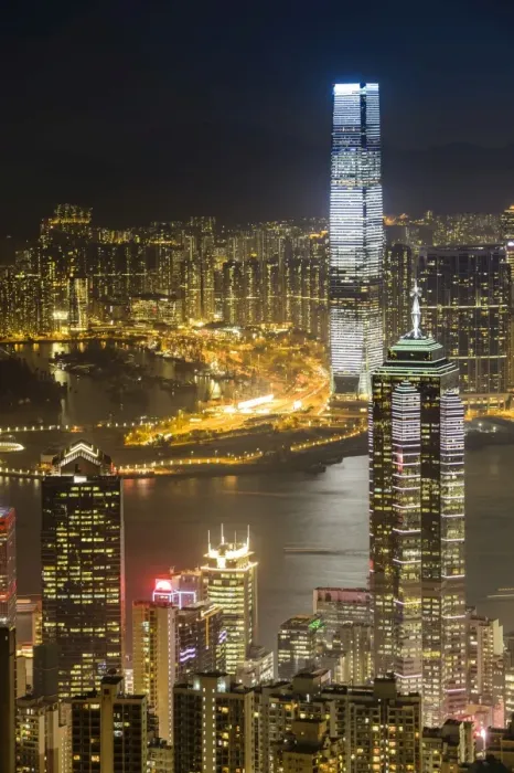 Framed Print : View over Hong Kong skyline from Victoria Peak at night, Central District, Hong Kong, China Framed Print : View over Hong Kong skyline from Victoria Peak at night, Central District, Hong Kong, China