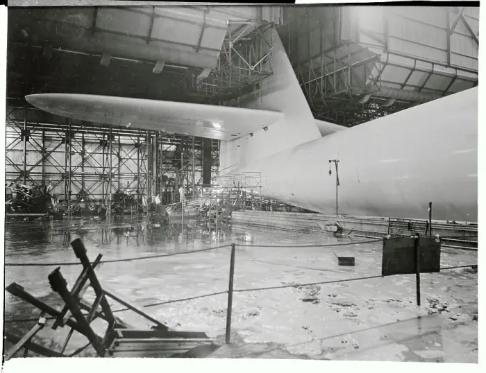 Framed Print : View of Howard Hughes Flying Boat in Flooded Hangar Framed Print : View of Howard Hughes Flying Boat in Flooded Hangar