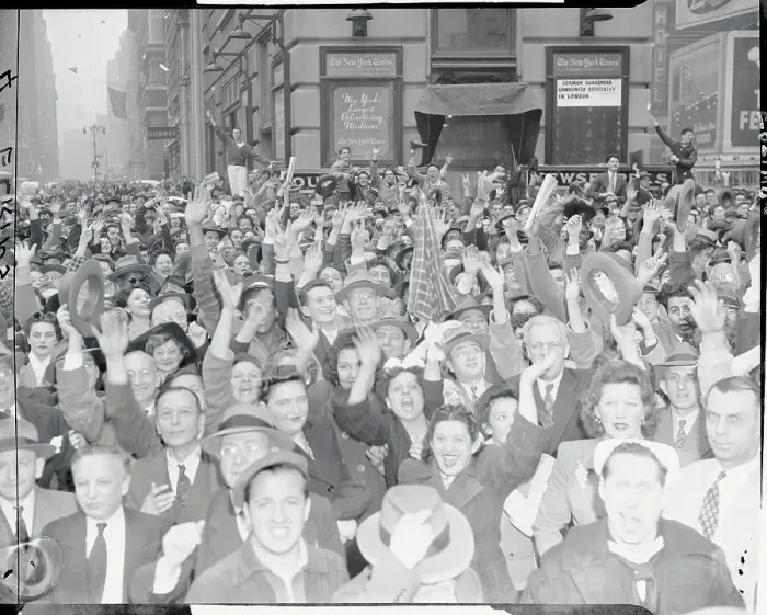 Framed Print : View of Jubilant Crowd in Street Framed Print : View of Jubilant Crowd in Street