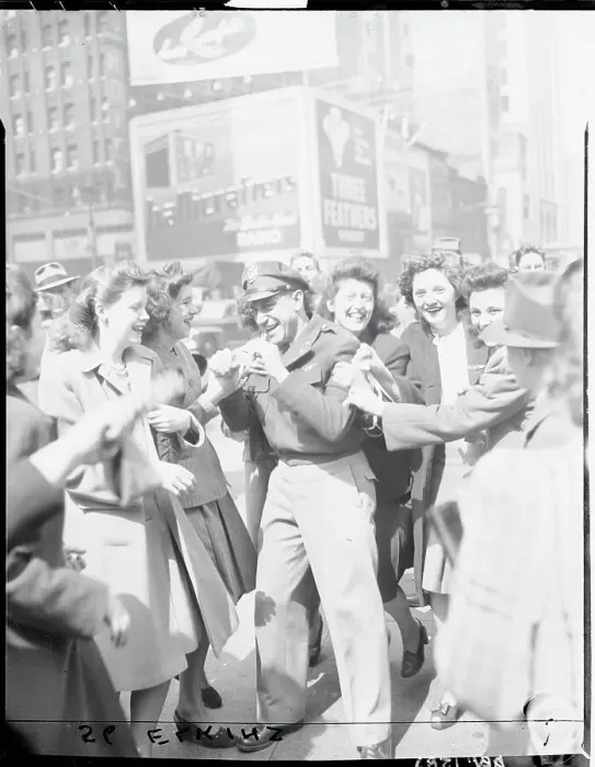 Framed Print : View of Jubilant Crowd in Street Framed Print : View of Jubilant Crowd in Street