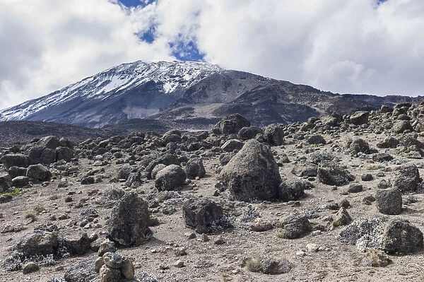 View of Kibo peak and summit of Mount Kilimanjaro from Northern Circuit route, Kilimanjaro Region, Tanzania