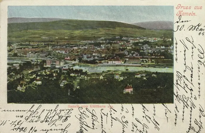 Framed Print : View from the Kluetturm, Hameln, Lower Saxony, Germany, postcard with text, view around ca 1910, historical, digital reproduction of a historical postcard, public domain, from that time, exact date unknown Framed Print : View from the Kluetturm, Hameln, Lower Saxony, Germany, postcard with text, view around ca 1910, historical, digital reproduction of a historical postcard, public domain, from that time, exact date unknown