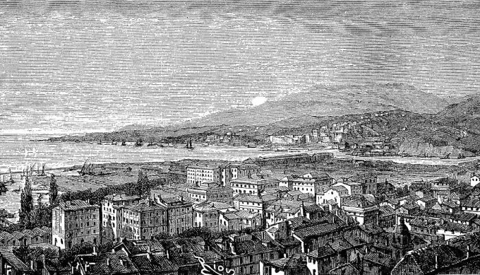 Framed Print : View of La Spezia, Liguria, Italy, in 1891, Historic, digitally restored reproduction of an original 19th century painting Framed Print : View of La Spezia, Liguria, Italy, in 1891, Historic, digitally restored reproduction of an original 19th century painting
