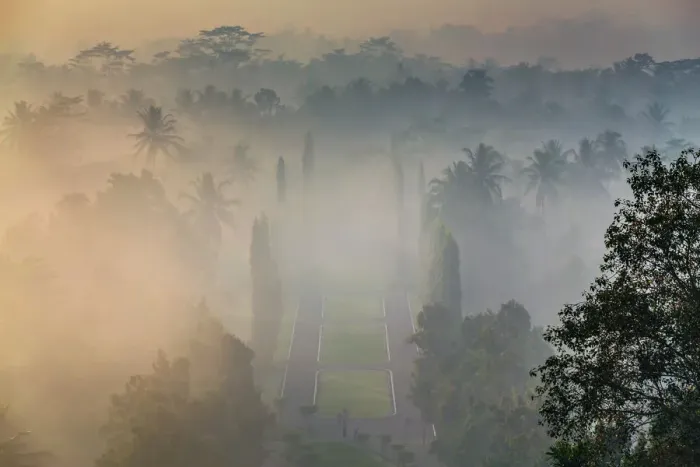 Framed Print : View on landscape from Borobudur temple Framed Print : View on landscape from Borobudur temple