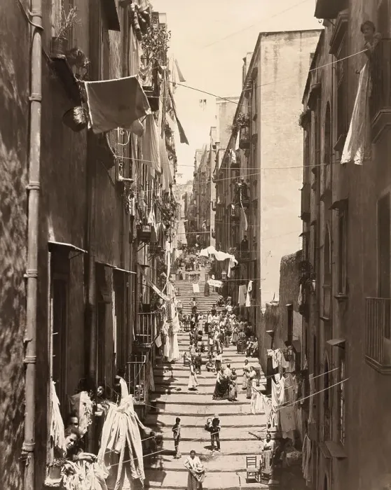 Framed Print : View of Laundry & People in Street Framed Print : View of Laundry & People in Street