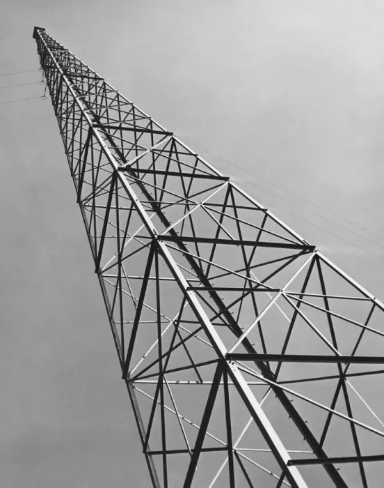 Framed Print : Pylon. View looking up a pylon, USA, circa 1950 Framed Print : Pylon. View looking up a pylon, USA, circa 1950