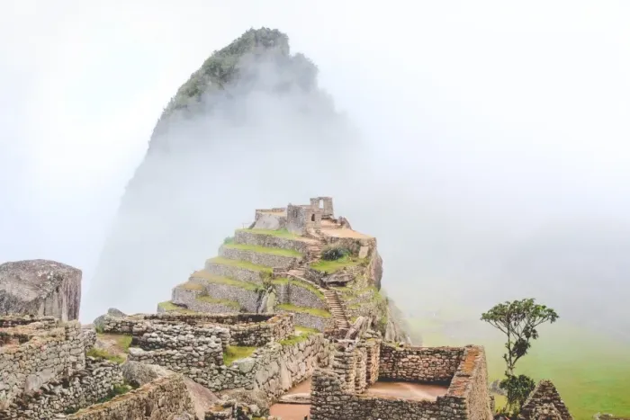 Framed Print : View of Machu Picchu at dawn with fog, Peru Framed Print : View of Machu Picchu at dawn with fog, Peru