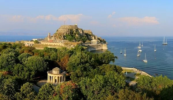 View on the Maitland Rotunda and the old fortress, Corfu, Greece