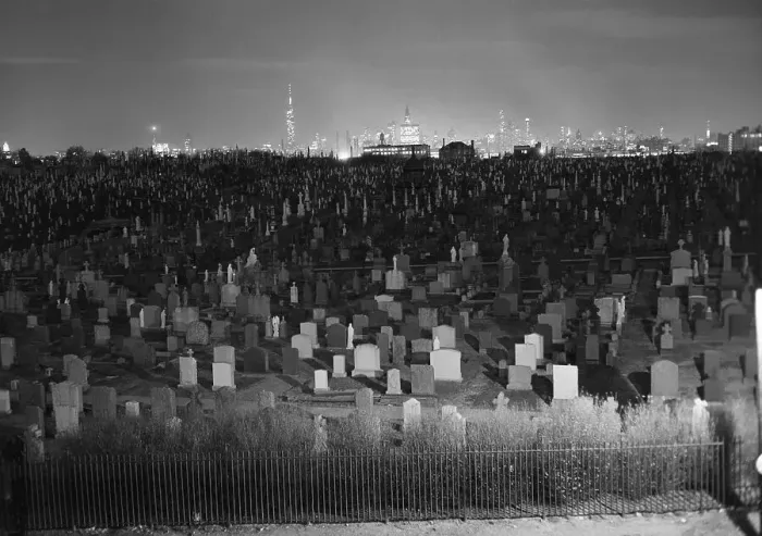 Framed Print : View of Manhattan Above Queens Cemetery