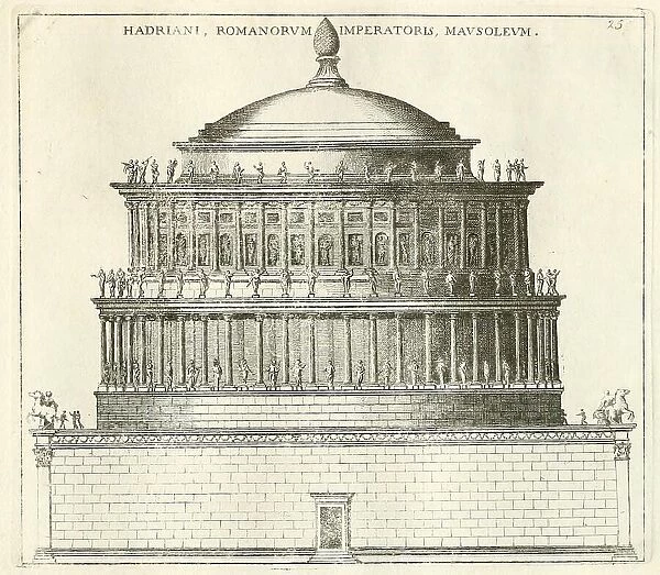 View of the Mausoleum of Emperor Hadrian, near the Ponte Elio, historical Rome, Italy, digital reproduction of an original 17th century original, original date unknown